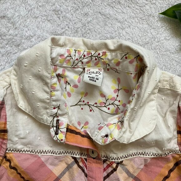 Old Navy 3T Toddler Button-Up Shirt | Pink & Orange Plaid Floral | GUC - Picture 2 of 16